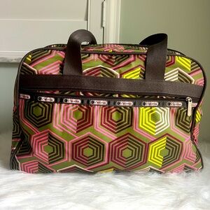 Vintage LeSportSac 2006 Honeycomb Hexagon Retired Print weekender shoulder bag